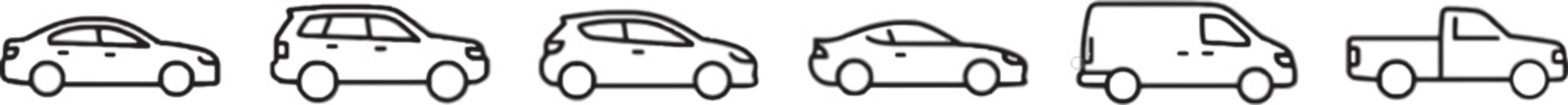 Set of various car outlines including sedan suv hatchback coupe van and pickup truck designs