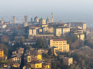 Obraz premium Bergamo, Italy. Amazing landscape at the old town and the ancient walls from the hills. Touristic destination. Bergamo one of the beautiful city in Italy