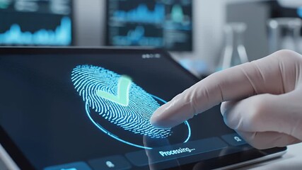 Fingerprint scanning on a tablet device highlights biometric security technology and authentication processes for secure access and digital identity verification - Powered by Adobe
