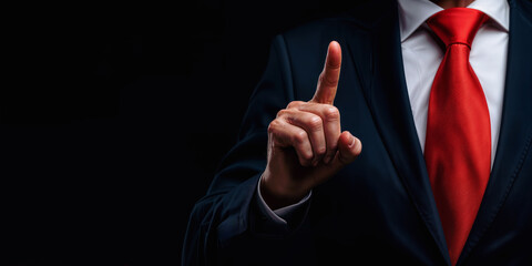 Businessman pointing finger on invisible screen