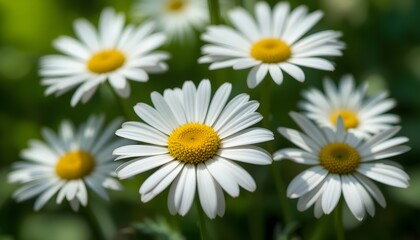 &ldquo;Beautiful White Daisy Flower with Yellow Center in Full Bloom, Macro Close-Up of Fresh Chamomile or Daisy Blossom Isolated Against Soft Green Blurred Background, Spring Nature and Floral Beauty Conce