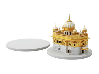 Fototapeta premium Miniature golden temple display isolated on transparent background