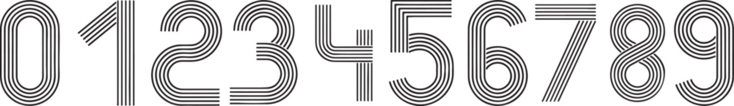 Striped Numbers Set Vector Illustration