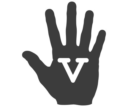 Symbol of Vulcan salute hand gesture in dark silhouette on white background
