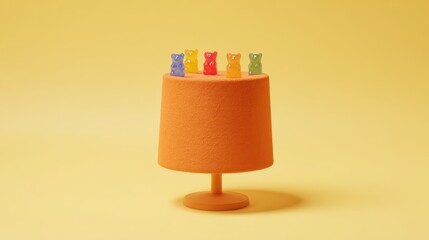 Lampshade With Gummy Bears on Top at a Bright Table
