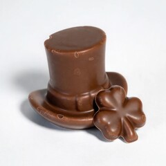 Chocolate confection shaped like a leprechaun hat and shamrock, symbolizing St. Patrick&rsquo;s Day in edible form.