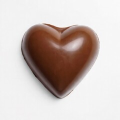 Heart-shaped chocolate with smooth glossy surface on white background, symbolizing love and Valentine's Day.