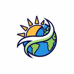 Obraz premium Global Sunrise Earth Logo with Green Swirls.