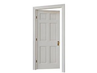 Open White Six Panel Interior Door Isolated on Transparent Background