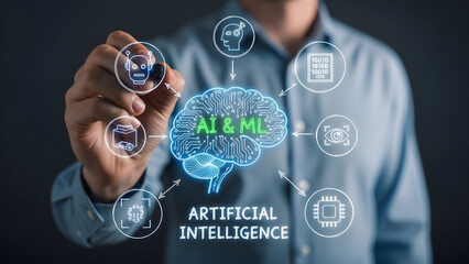 Man Interacting with Ai and Machine Learning Interface