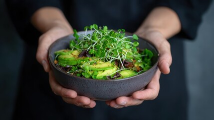 Fresh Salad Served in a Bowl Held by Two Hands