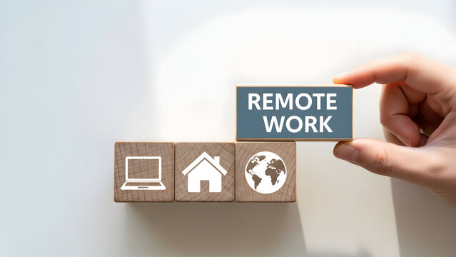 Remote Work Concept with Wooden Blocks - Powered by Adobe