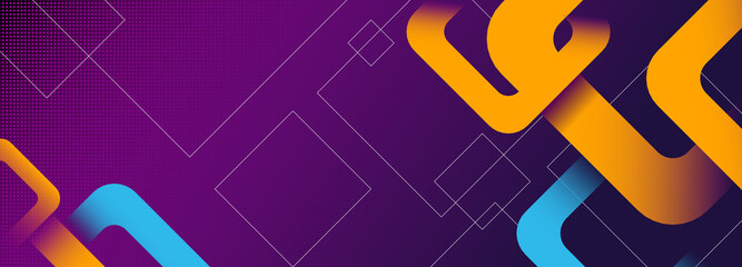 Purple abstract geometric background with colorful rounded shapes and modern futuristic layout