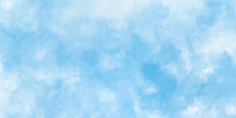 Obraz premium Blue sky with white clouds Abstract nature background of romantic summer. Sunny sky blue light watercolor aquarelle painting brush effect. Fantastic fuzzy and puffy blue sky for design.