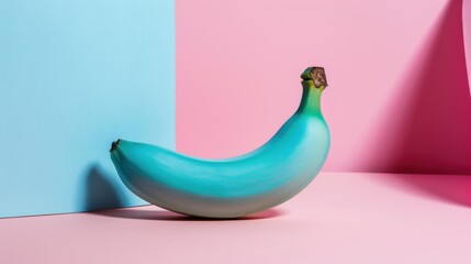 Colorful Banana on Background in Vibrant Colors of Blue and Pink for Modern Artistic Composition