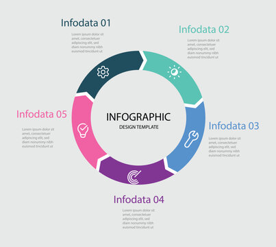 5 points circle infographic element vector with arrows, can be used for workflow. Business data Fisualization. timeline infographic icons designed for abstract background template . 