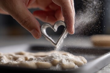 Baking Cookies With Heart Shaped Cutter in Kitchen