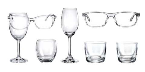 Transparent View of Glasses and Cups on See Through Backdrop