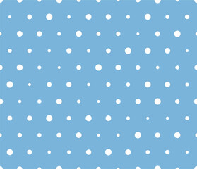 Dots pattern seamless random. Repeating white polka dots on a light blue background. Editable vector illustration.