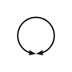 Arrow around a circle. Dual semi circle arrow. Vector illustration. Semicircular curved thin long double ended arrow.