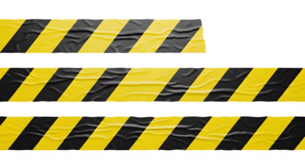 Crumpled Yellow and Black Hazard Warning Tape Isolated on White Background