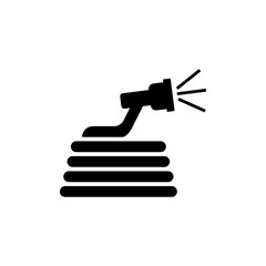 A garden hose pours and sprays water. Vector icon and sign. Illustration on white background.