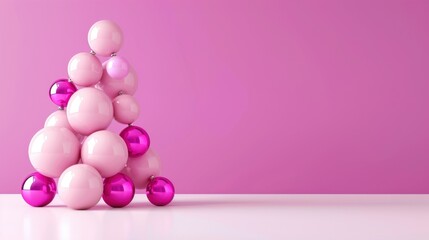 Abstract arrangement of glossy spheres in pink hues on a minimalist background for artistic and design concepts