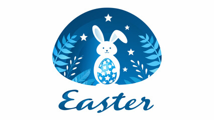 Easter bunny holding starry egg in night sky