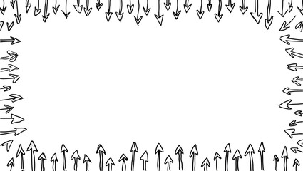 Hand drawn thin arrows border frame facing inwards white background