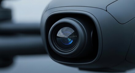Macro shot of a sleek, dark-grey device's camera lens
