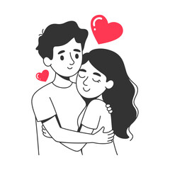 A drawing of a couple hugging and a red heart