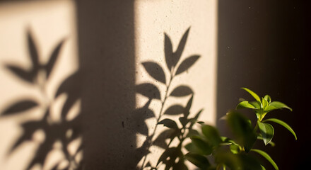 Intriguing Play of Light and Shadow Exhibiting Botanical Silhouette Against Neutral Backdrop with Subtle Textures Creating Artistic Visuals for Wallpaper