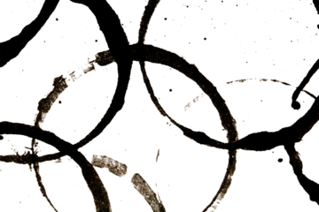 Distressed Monochrome Ink Circle Texture and Splatter Graphic  Transparent Background