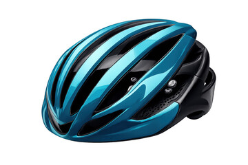 Fototapeta premium Blue bicycle helmet for cycling sport, protective headwear providing safety for outdoor activity, transparent background