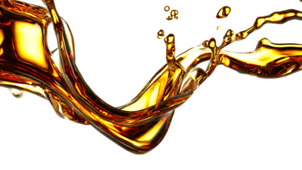 A dynamic golden liquid splash creating an elegant wave against a transparent background