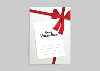 Elegant Valentine card design featuring red ribbon bow, handwritten message, minimalist layout, romantic stationery style