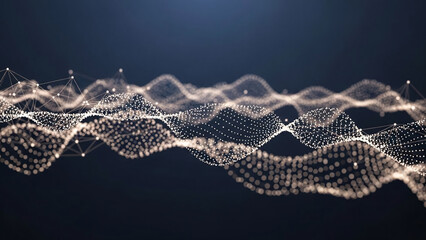 Futuristic network connections glowing on dark background with waves