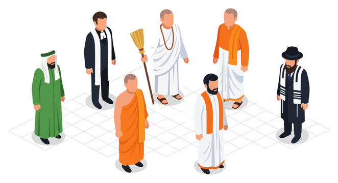 Diverse Religious Clergy Figures Standing Together.