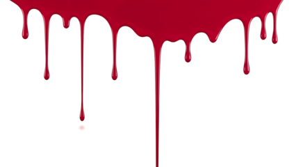 A vivid image of thick red liquid paint dripping down against a solid black background