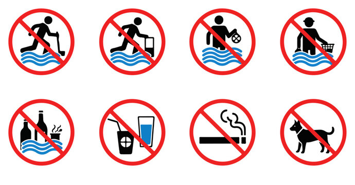 Collection of Prohibition Signs with Various Icons.