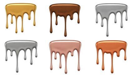 Abstract Dripping Metallic Paint Effects: Stunning Gold, Chrome, Rose Gold, and Bronze Illustrations transparent background