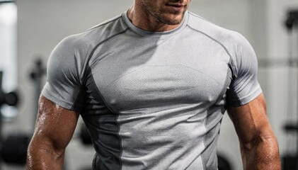 Medium shot of an athlete wearing a moisturewicking sports tee showcasing hydrophilic fabric zones that effectively pull sweat away during intense workouts.