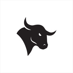  Silhouette aggressive bull head facing left powerful symbol Vector illustration