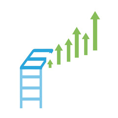 A blue ladder leading to a series of ascending green arrows symbolizing progress and growth.