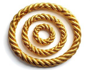Braided golden rope arranged in a spiral on a white background. Brightly lit, clean image