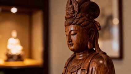 木彫りの温もりと伝統美を表現した室内彫刻の高精細アート写真