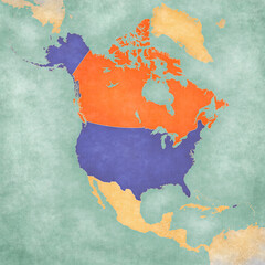 Map of North America - USA and Canada