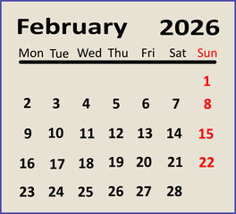 February 2026 Monthly Calendar Template Minimalist Corporate Plan