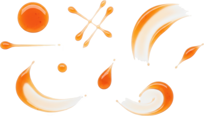 Various Orange And White Sauce Splatters Drops Swirls And Streaks Demonstrating Motion And Texture On A Transparent Background Drip Food Liquid Condiment Splash