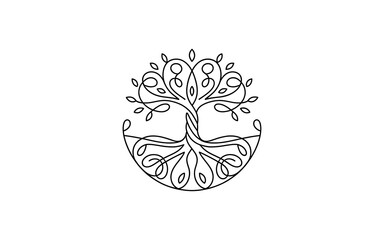 Stylized tree of life with swirling patterns isolated on a transparent background